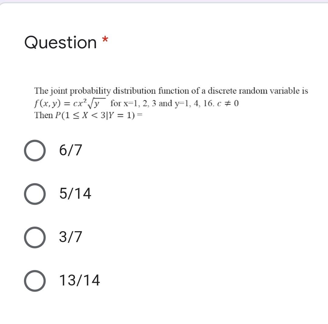 Solved Question * The joint probability distribution | Chegg.com