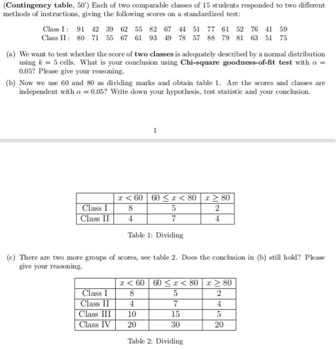 Solved (Contingency table, 50') Each of two comparable | Chegg.com