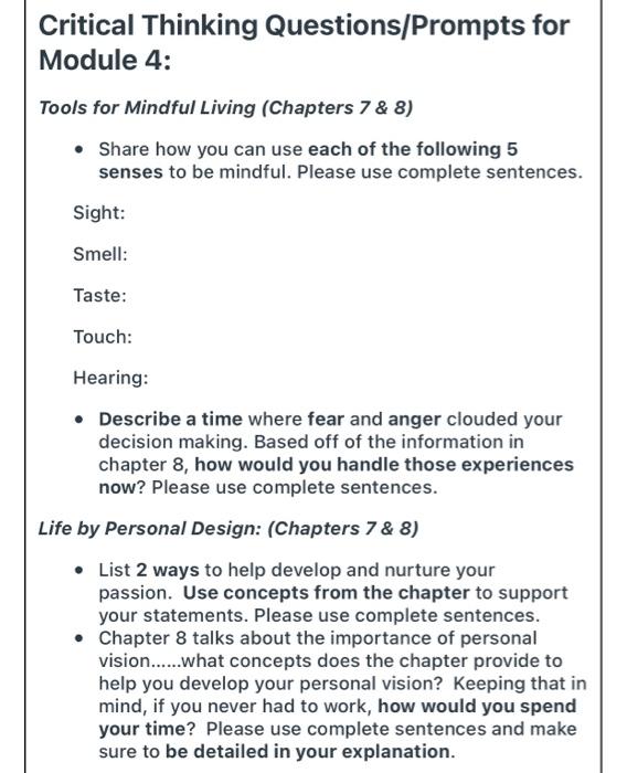 Solved Critical Thinking Questions/Prompts for Module 4: | Chegg.com