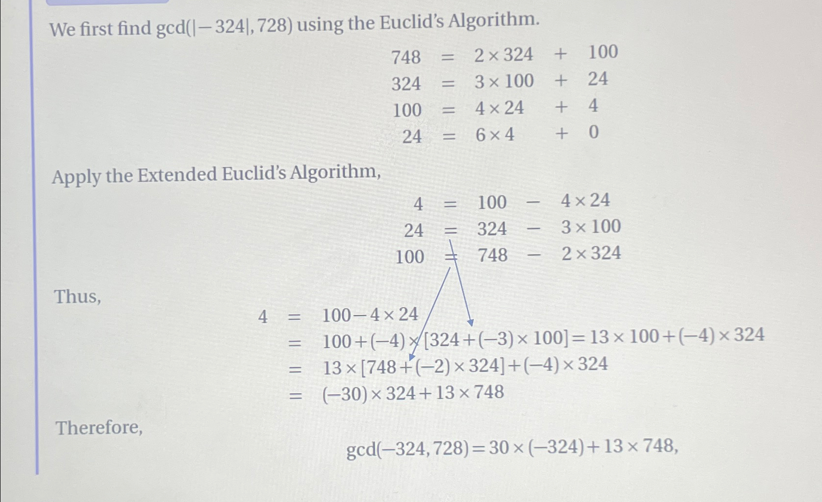 Solved We first find gcd(|-324|,728) ﻿using the Euclid's | Chegg.com
