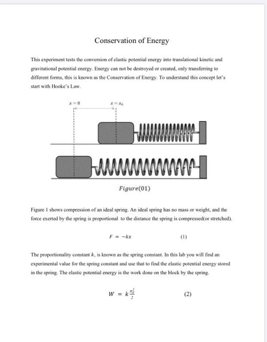 Conservation Of Energy This Experiment Tests The C Chegg Com