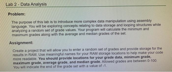 Solved Lab 2 - Data Analysis Problem: The purpose of this | Chegg.com