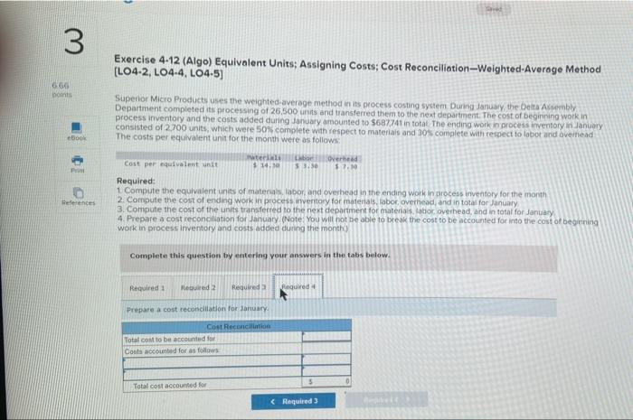 Solved 3 Exercise 4-12 (Algo) Equivalent Units: Assigning | Chegg.com