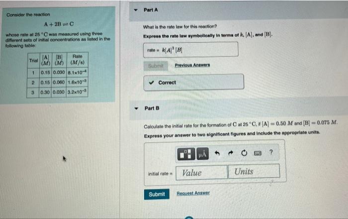 Solved Part A Consider the reaction A +2B What is the rate | Chegg.com