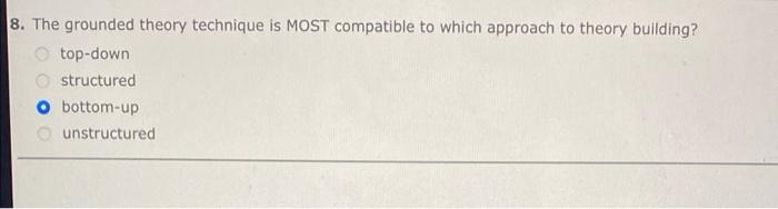 Solved 8. The Grounded Theory Technique Is MOST Compatible | Chegg.com