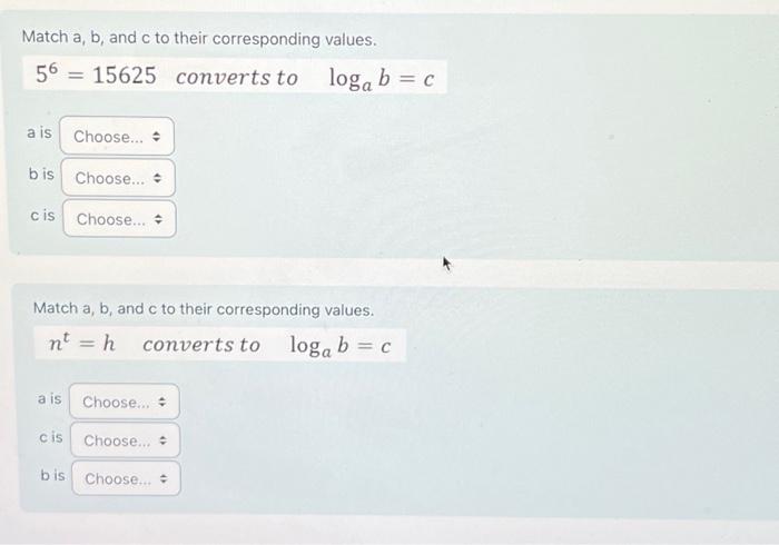 Solved Match A, B, And C To Their Corresponding Values. 56 = | Chegg.com