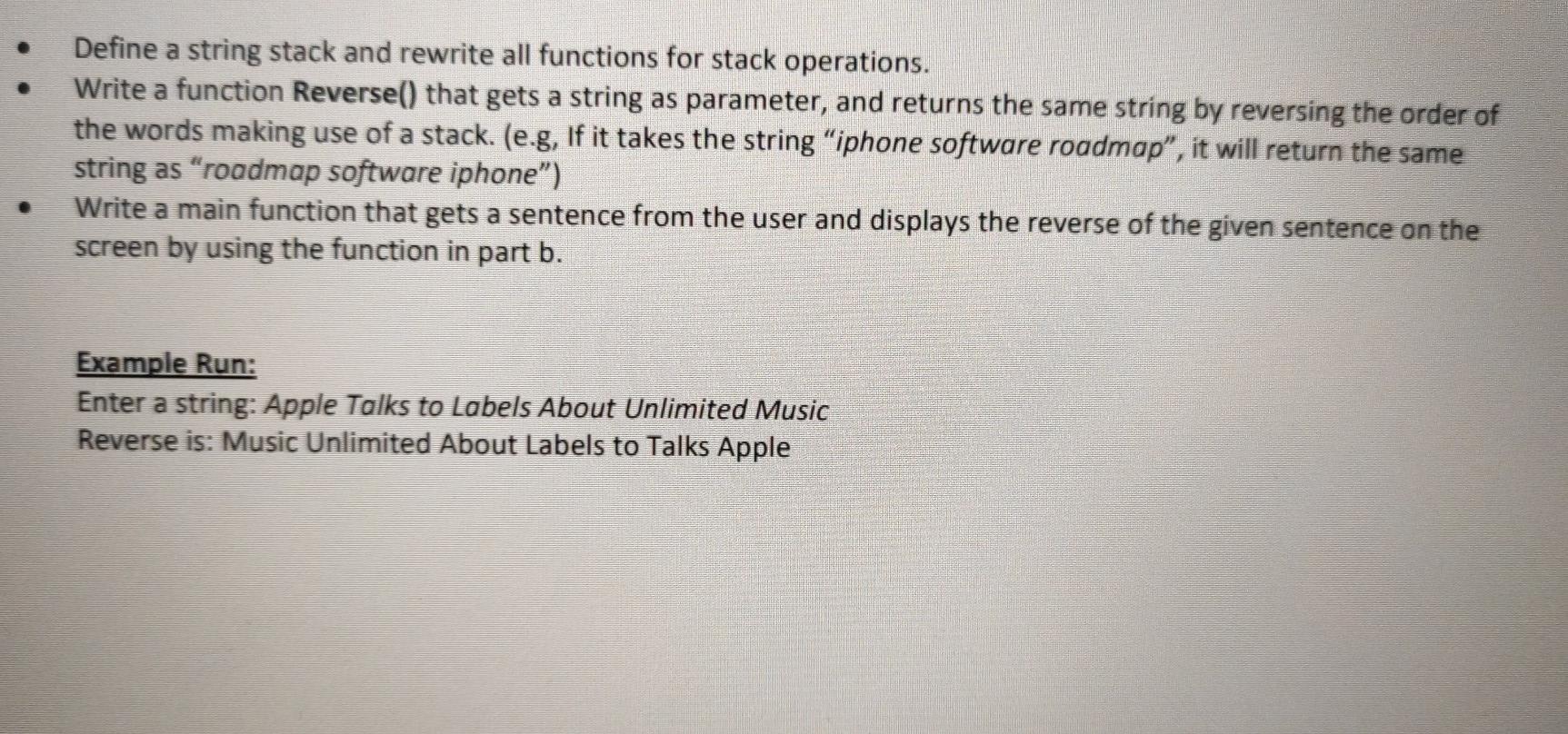 Solved Define a string stack and rewrite all functions for | Chegg.com