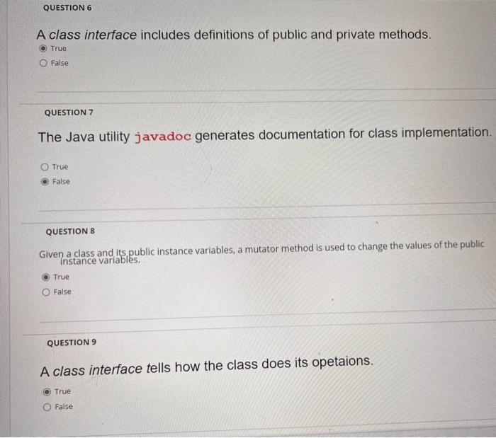 Solved QUESTION 6 A class interface includes definitions of | Chegg.com