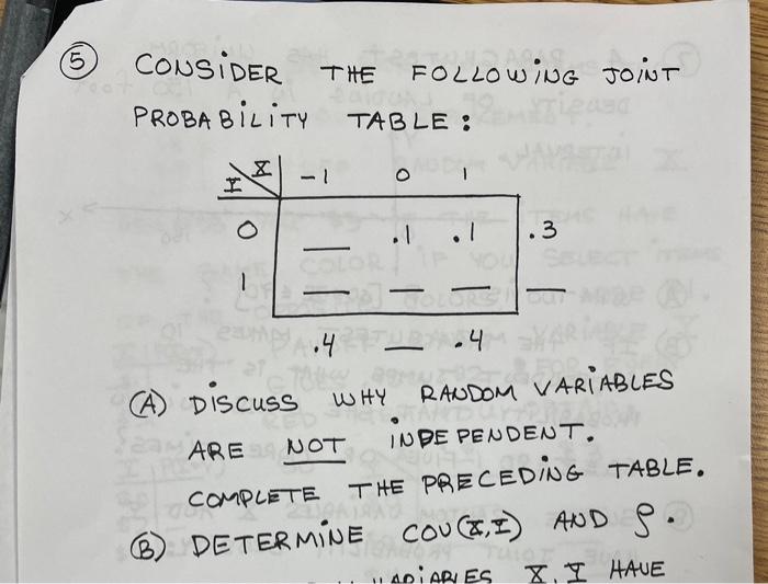 Solved CONSIDER THE fOLlOWing joint PROBABILITY TABLE: (A) | Chegg.com
