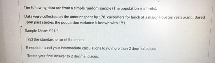 Solved The following data are from a simple random sample | Chegg.com