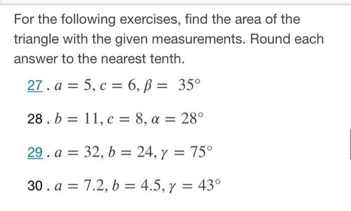 Solved For The Following Exercises, Find The Area Of The | Chegg.com