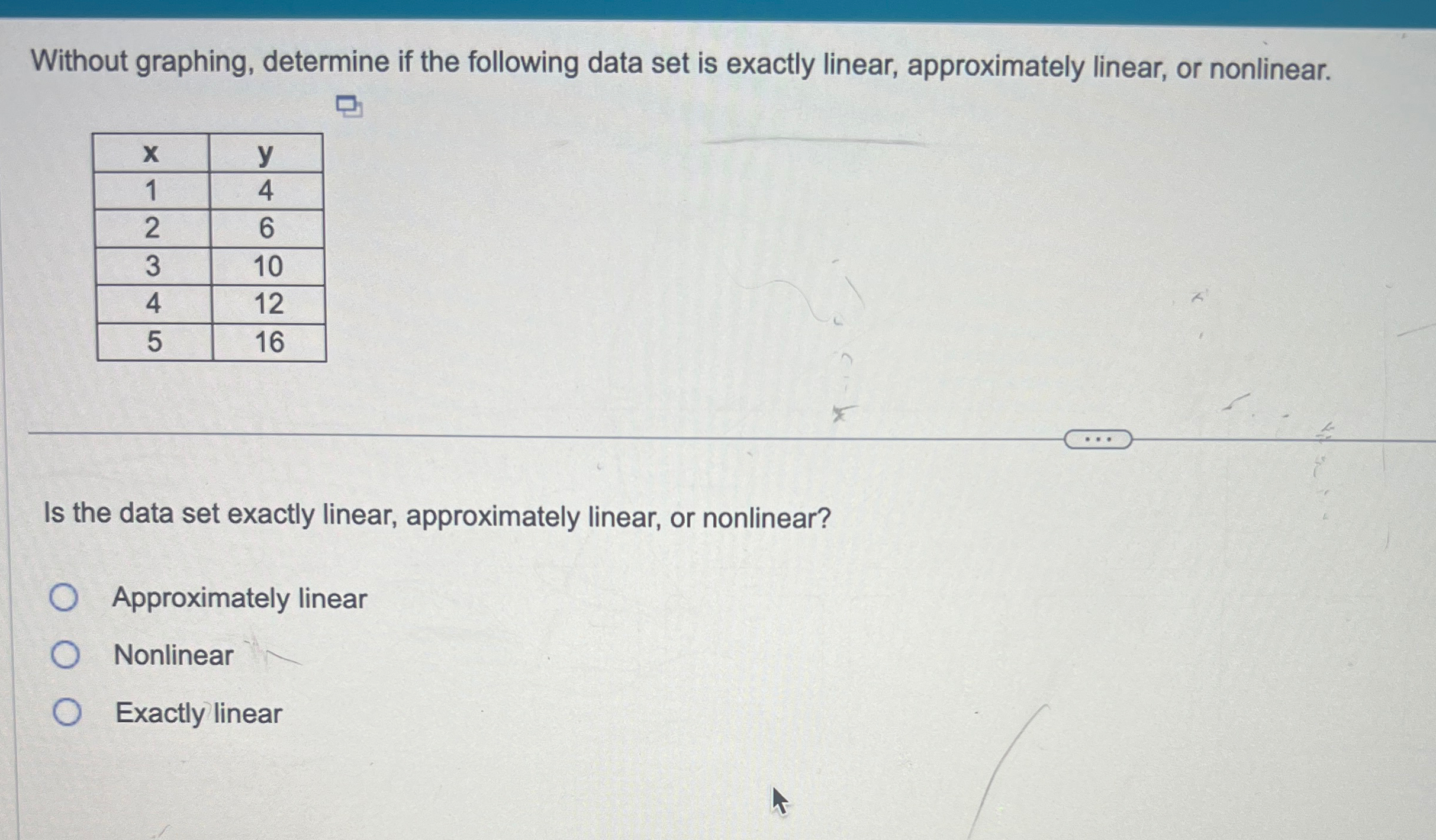 Solved Without graphing, determine if the following data set | Chegg.com