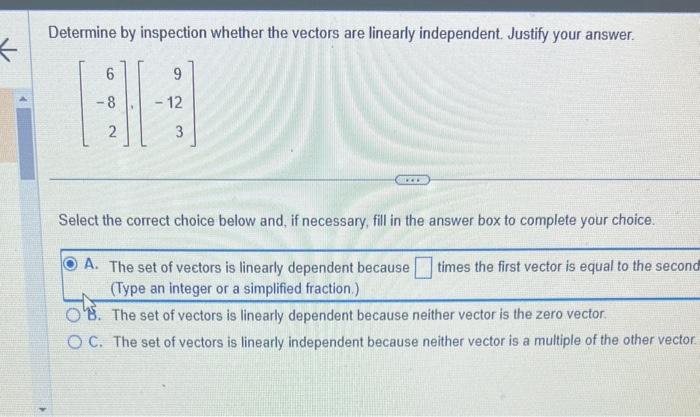Solved Determine by inspection whether the vectors are | Chegg.com