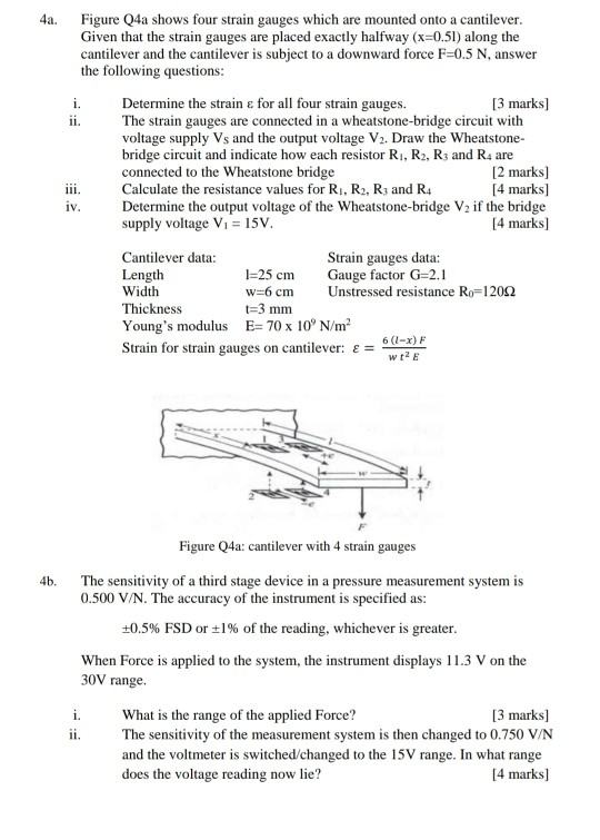 Solved 4a. Figure Q4a shows four strain gauges which are | Chegg.com