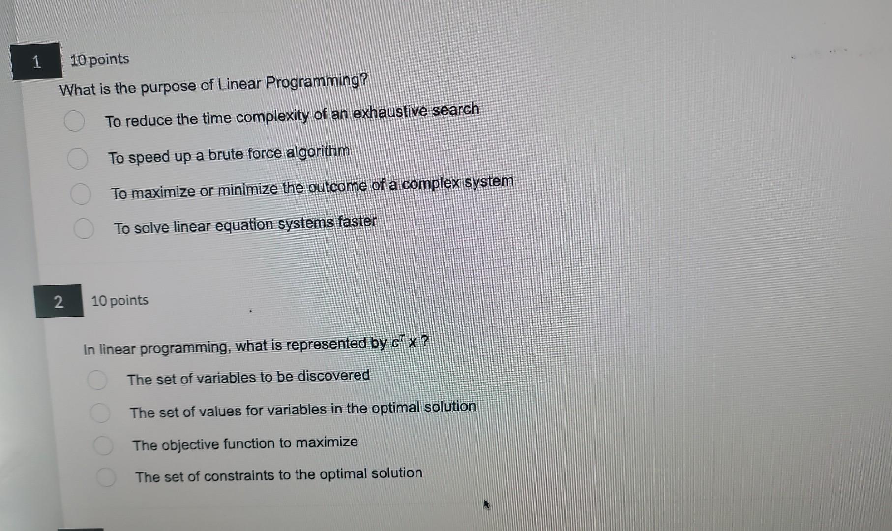 Solved 10 points what is the purpose of linear programming chegg