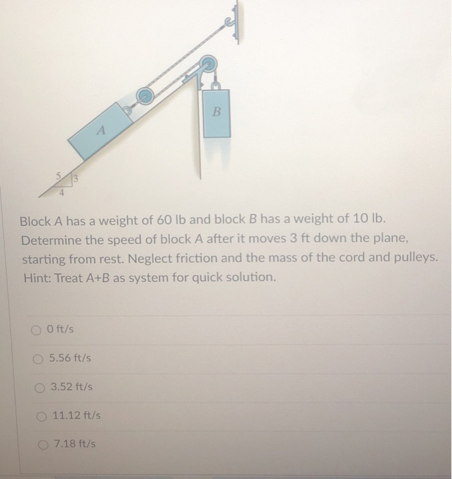 Solved B 4 Block A Has A Weight Of 60 Lb And Block B Has A | Chegg.com