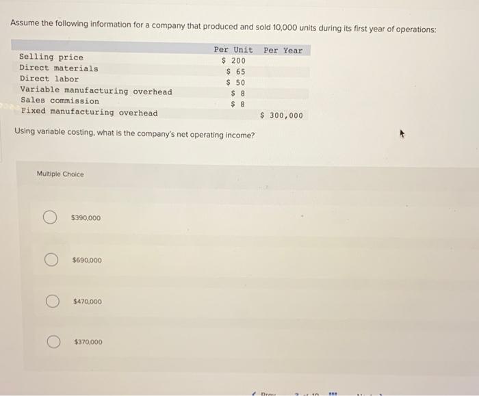 Solved Assume the following information for a company that | Chegg.com