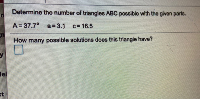 Solved Determine The Number Of Triangles ABC Possible With | Chegg.com