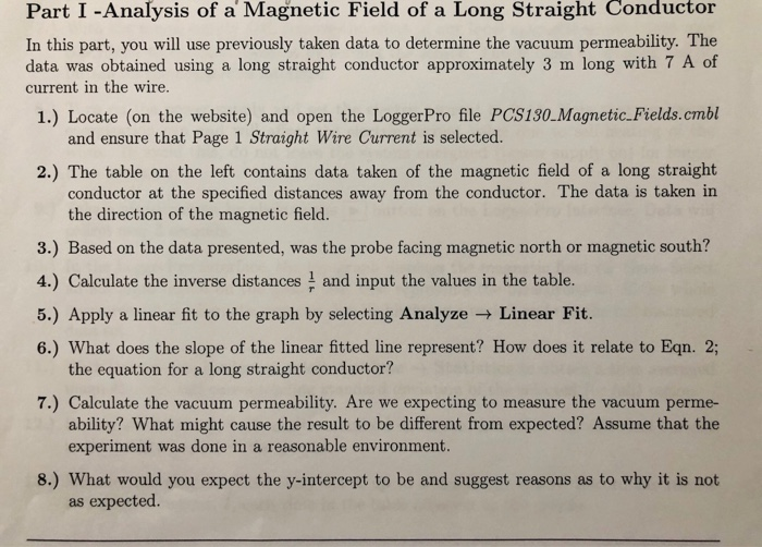 Solved Part I - Analysis of a Magnetic Field of a Long | Chegg.com