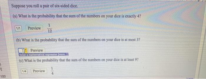 Solved Suppose You Roll A Pair Of Six-sided Dice. (a) What | Chegg.com