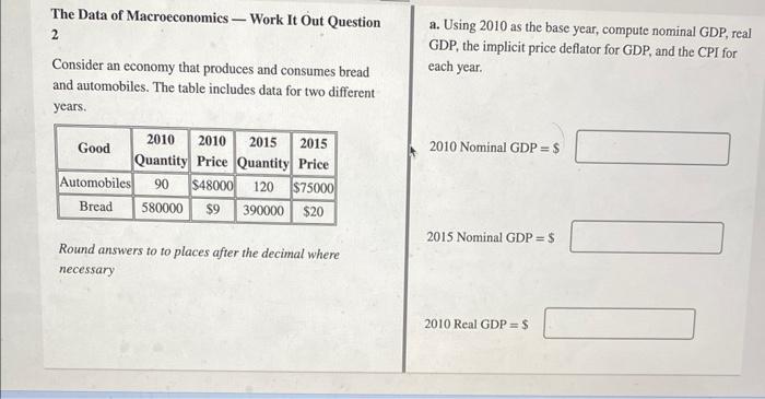Solved a. Using 2010 as the base year, compute nominal GDP, | Chegg.com