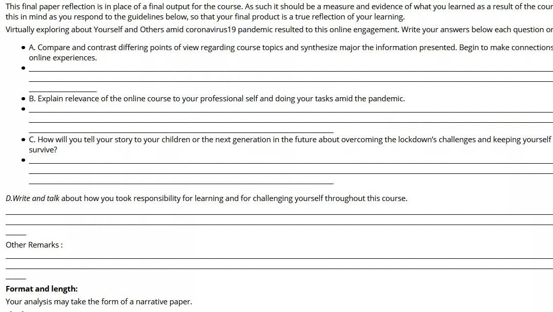 This final paper reflection is in place of a final | Chegg.com