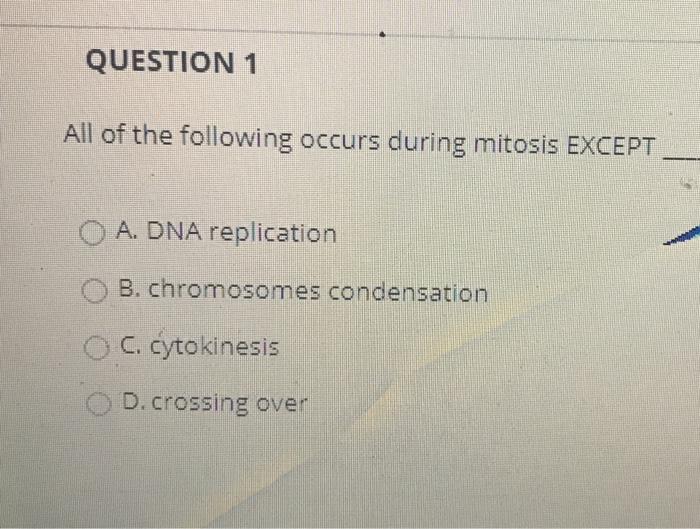 Solved Question 1 All Of The Following Occurs During Mitosis | Chegg.com