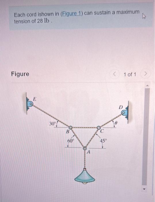 Solved Each Cord Ishown In (Figure 1) Can Sustain A Maximum | Chegg.com