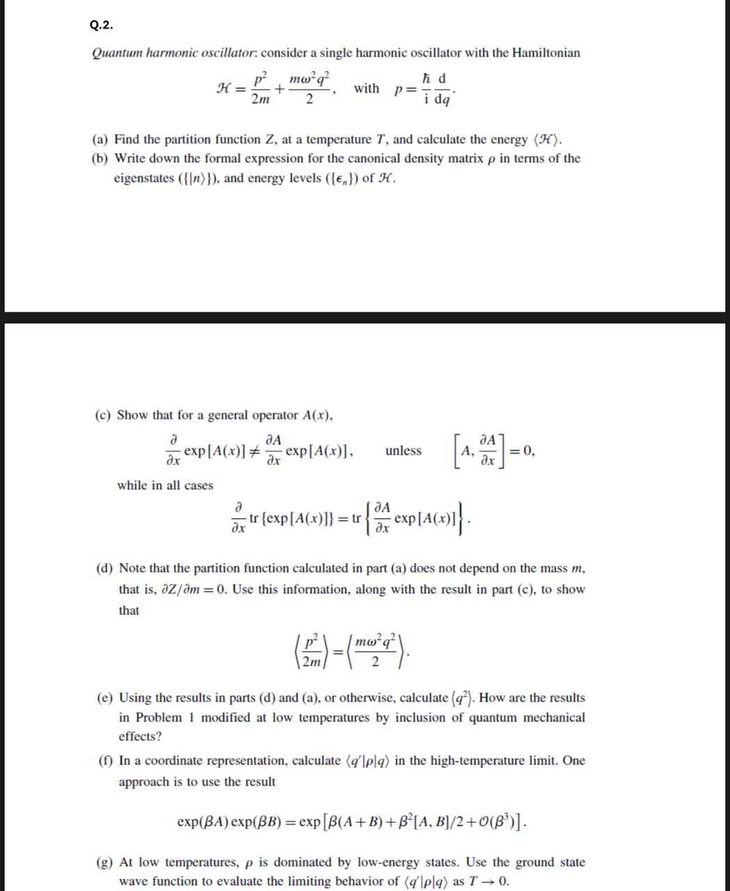 Solved Quantum Harmonic Oscillator: Consider A Single | Chegg.com