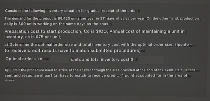 Solved Consider the following inventory situation for | Chegg.com