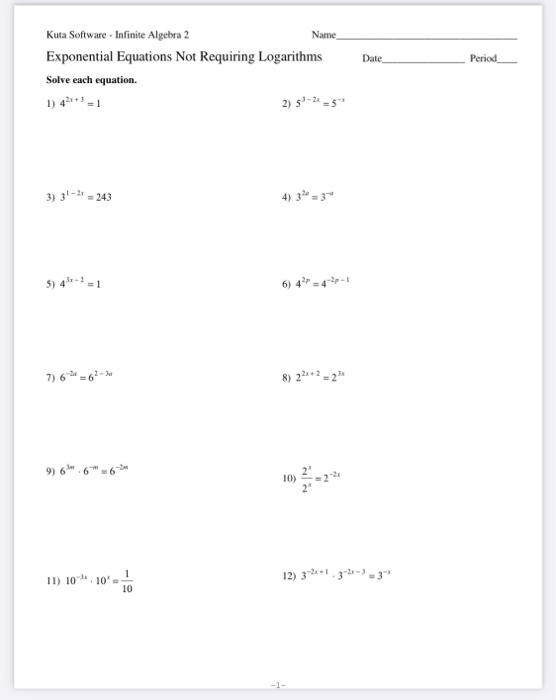 Solved Name Date Period Kuta Software - Infinite Algebra 2 | Chegg.com