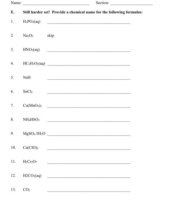 Solved Name: Section: Workshop 5 - Nomenclature Provide a | Chegg.com