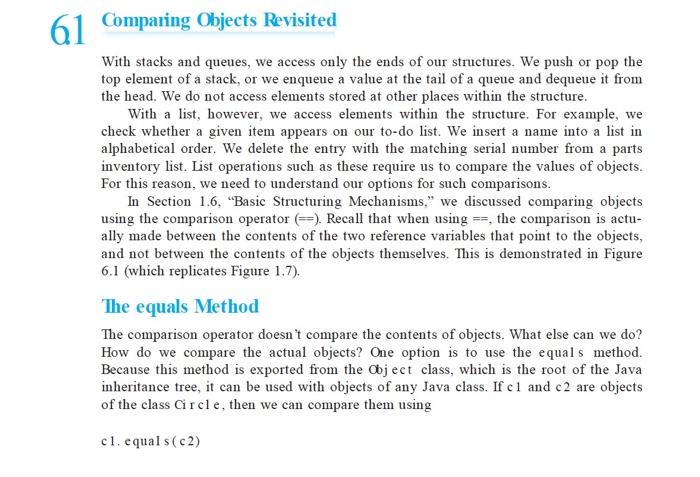 Solved 6.1 Comparing Objects Revisited 1. Based on the | Chegg.com