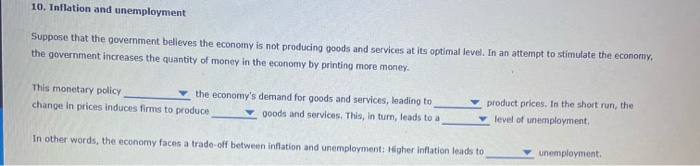 Solved 10. Inflation And Unemployment Suppose That The | Chegg.com