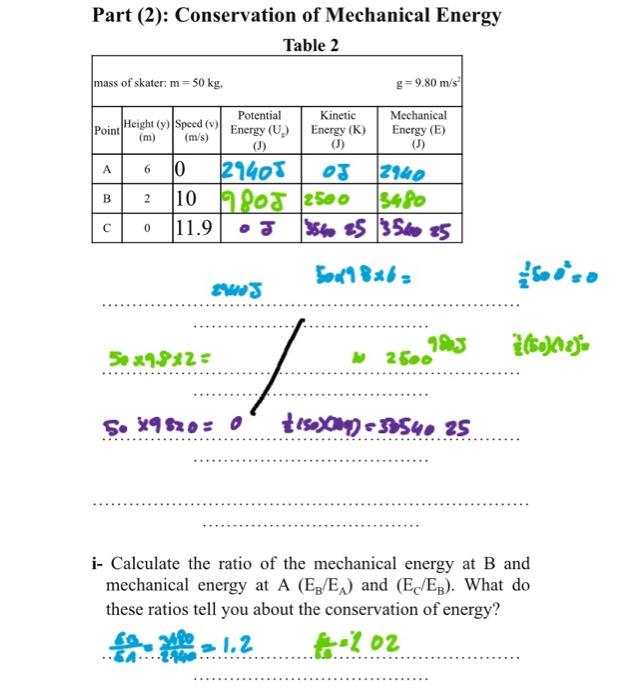 Part 2 Conservation Of Mechanical Energy Table 2 Chegg Com