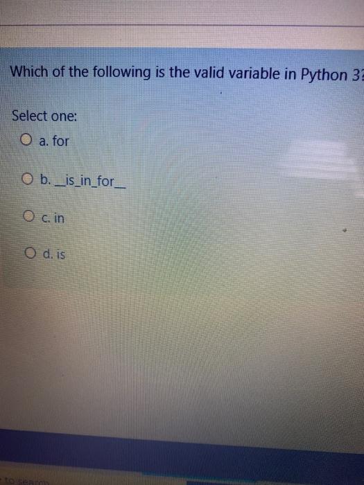 Solved Which of the following is the valid variable in | Chegg.com