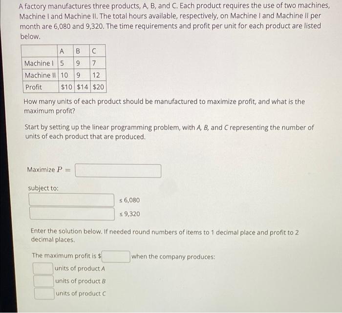 Solved A Factory Manufactures Three Products, A, B, And C. | Chegg.com