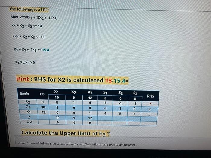 Solved The Following Is A Lpp Max Z 10x1 9x2 12x3 X1