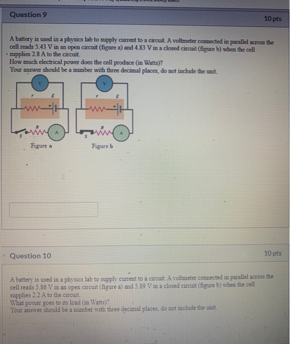 Solved Question 9 10 pts A battery is used in a physics lab | Chegg.com