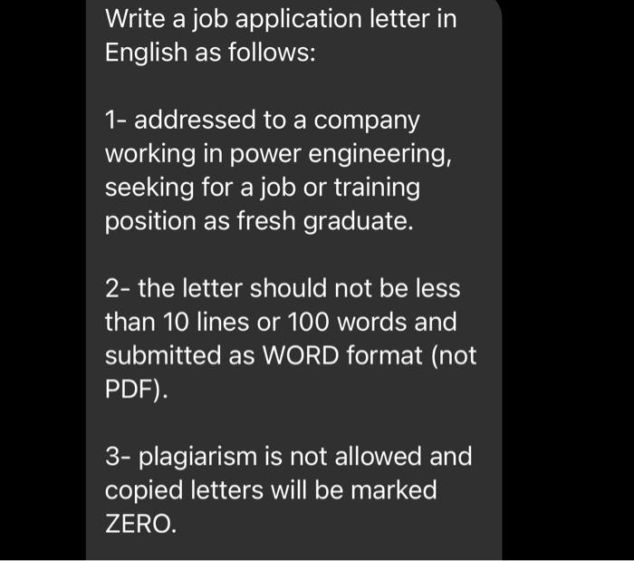 Solved Write a job application letter in English as follows: | Chegg.com