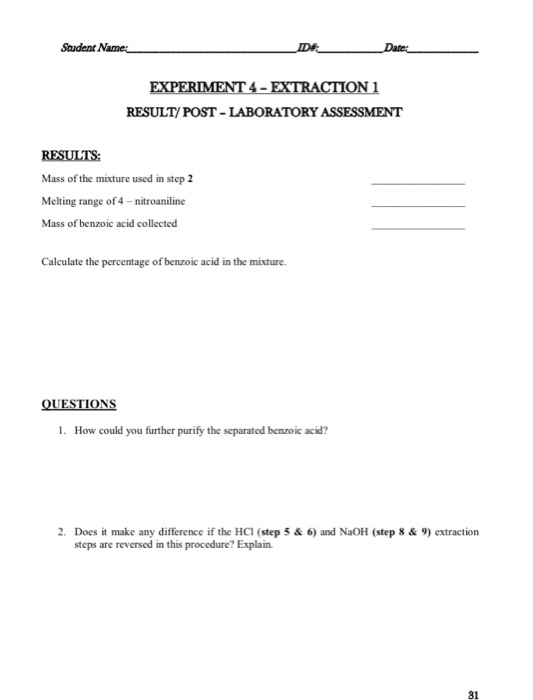 Pre Extraction Evaluation Solved EXTRACTION 1 PRE – LABORATORY ASSESSMENT 1. What | Chegg.com
