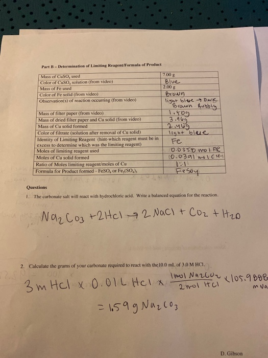 Solved Stoichiometry and Limiting Reagent Lab Report Sheet | Chegg.com