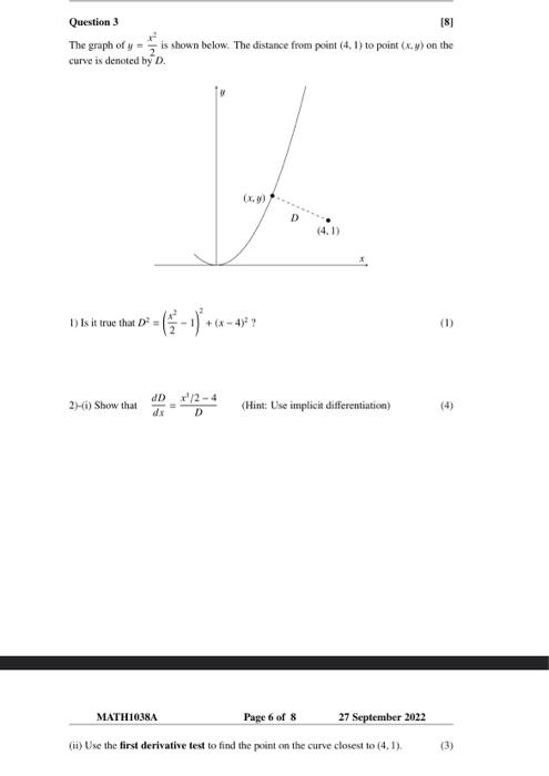 Solved Question 3 [8] x² The graph of y = x²/2 is shown | Chegg.com