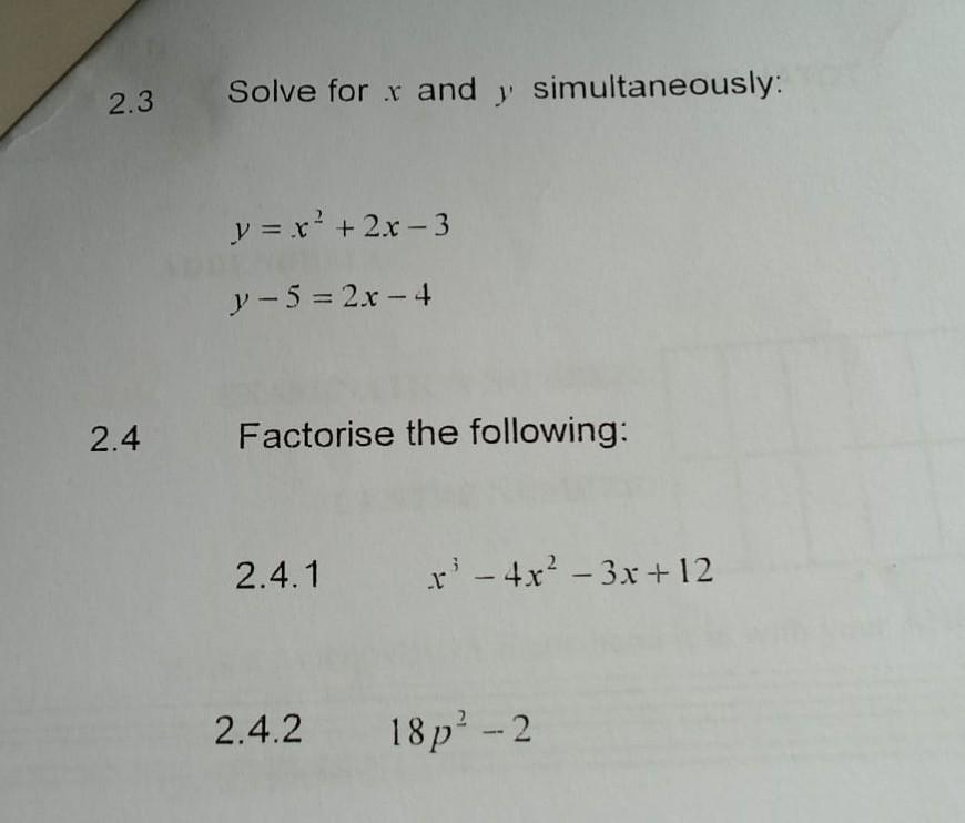 Solved Solve for x and y simultaneously: y=x2+2x−3y−5=2x−4 | Chegg.com