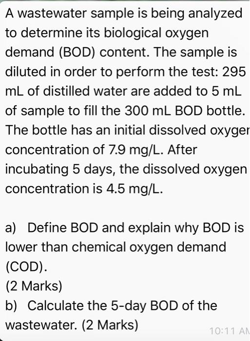 Solved A wastewater sample is being analyzed to determine | Chegg.com