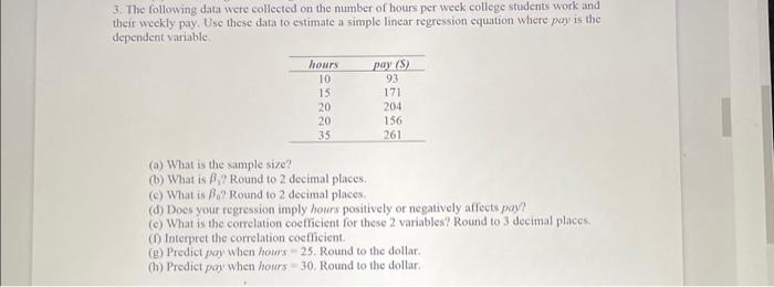 Solved 3. The following data were collected on the number of | Chegg.com