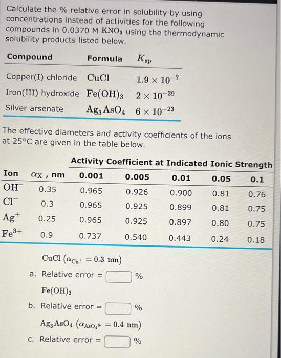 Solved Calculate the \ relative error in solubility by
