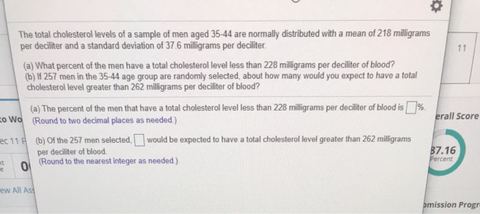 The Total Cholesterol Levels Of A Sample Of Men Aged Chegg Com