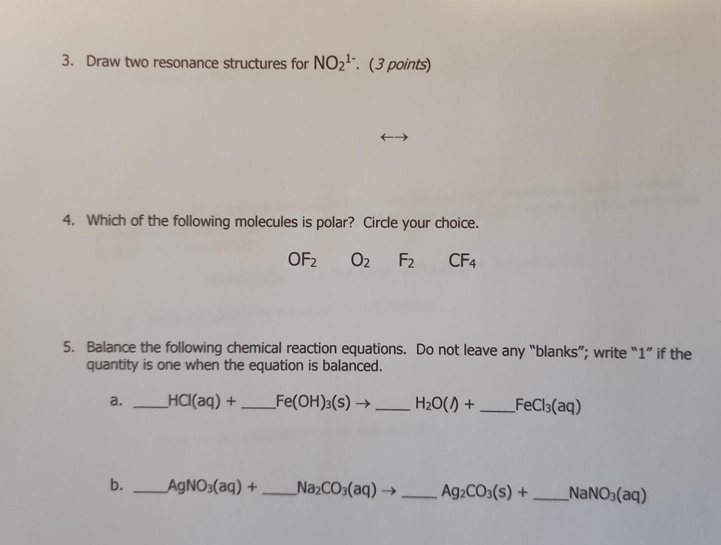 Solved 3. Draw two resonance structures for NO21−. (3 | Chegg.com