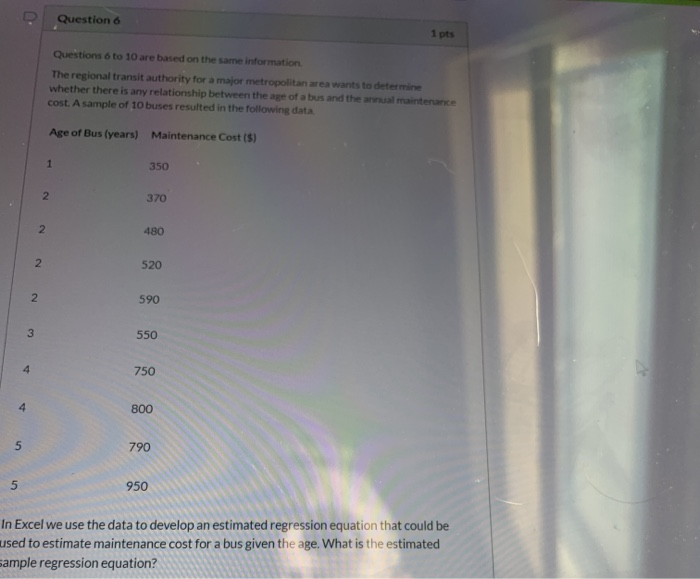 Solved Question 6 1 pts Questions 6 to 10 are based on the | Chegg.com